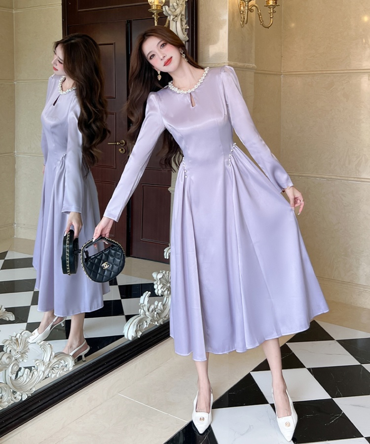 Slim fashion temperament dress pinched waist autumn long dress