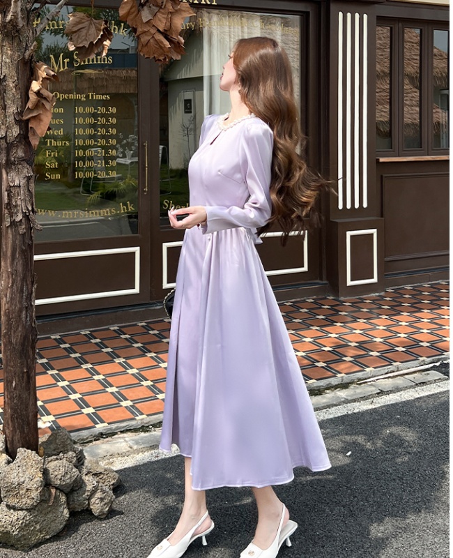 Slim fashion temperament dress pinched waist autumn long dress