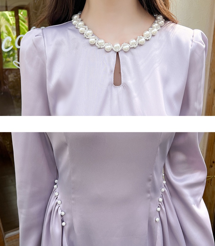 Slim fashion temperament dress pinched waist autumn long dress