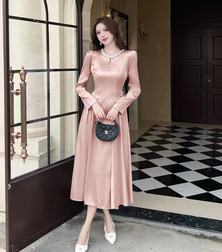 Slim fashion temperament dress pinched waist autumn long dress