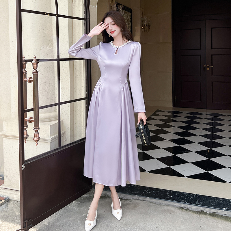 Slim fashion temperament dress pinched waist autumn long dress