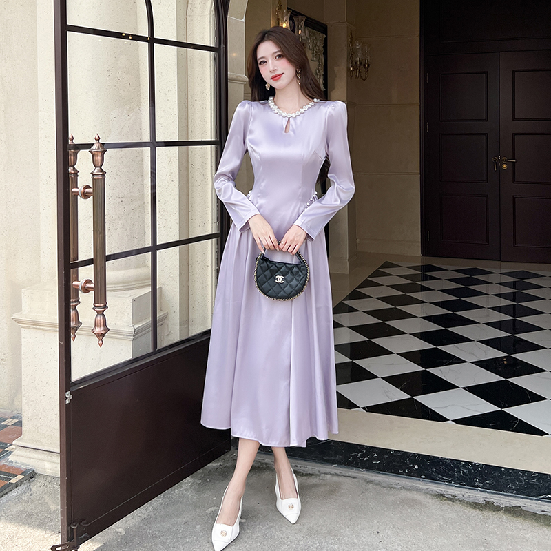 Slim fashion temperament dress pinched waist autumn long dress