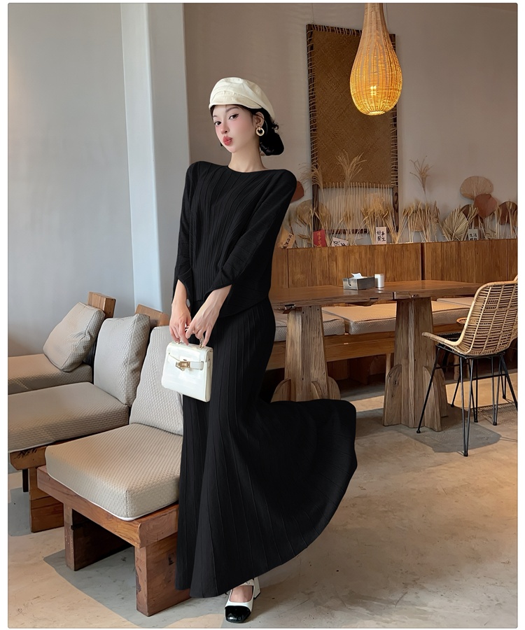 All-match fashion skirt pleated autumn sweater 2pcs set