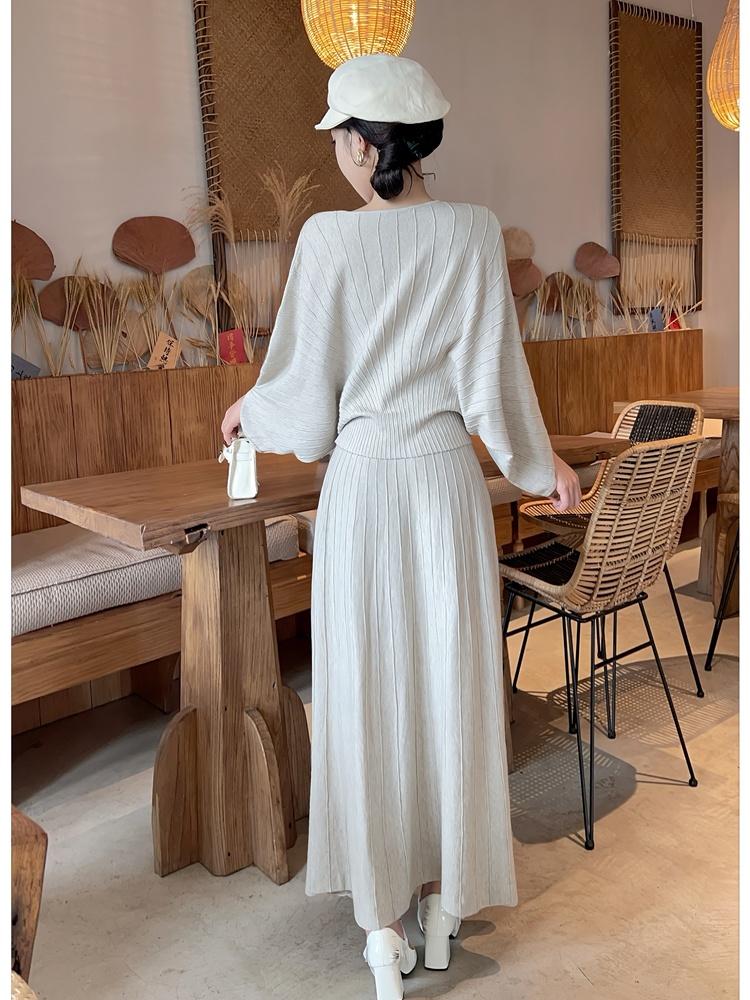 All-match fashion skirt pleated autumn sweater 2pcs set