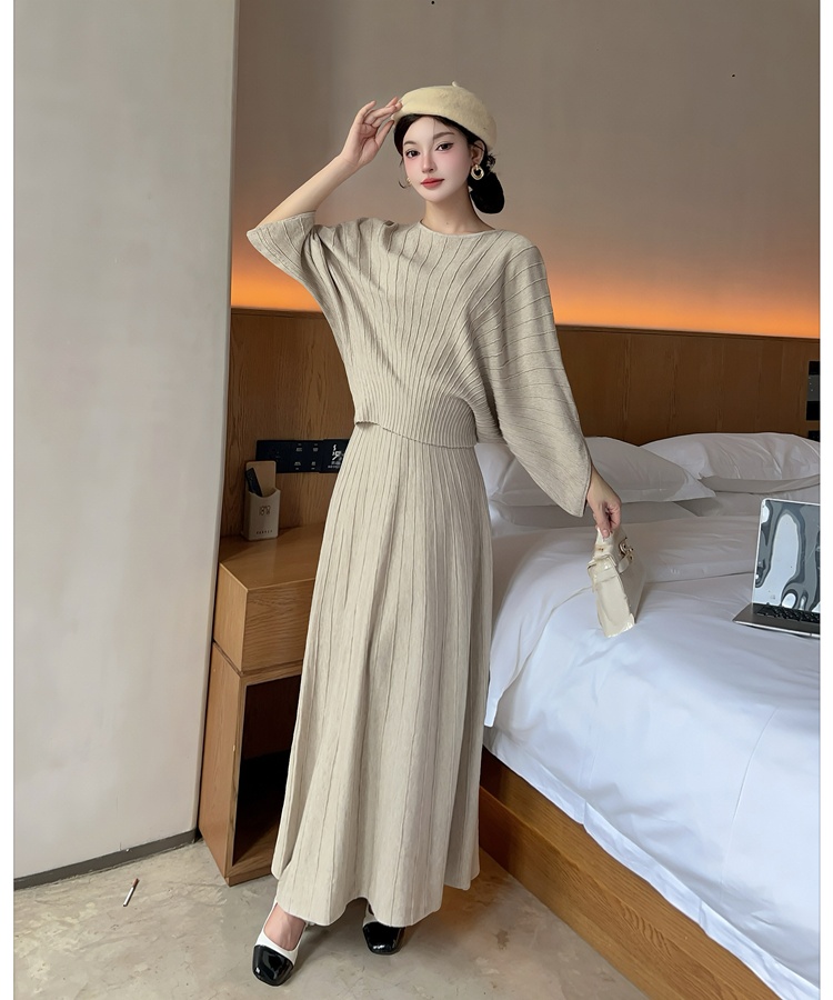 All-match fashion skirt pleated autumn sweater 2pcs set