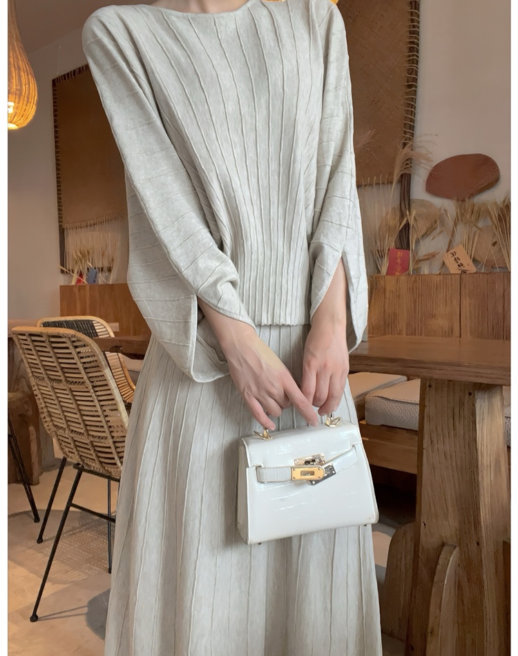 All-match fashion skirt pleated autumn sweater 2pcs set