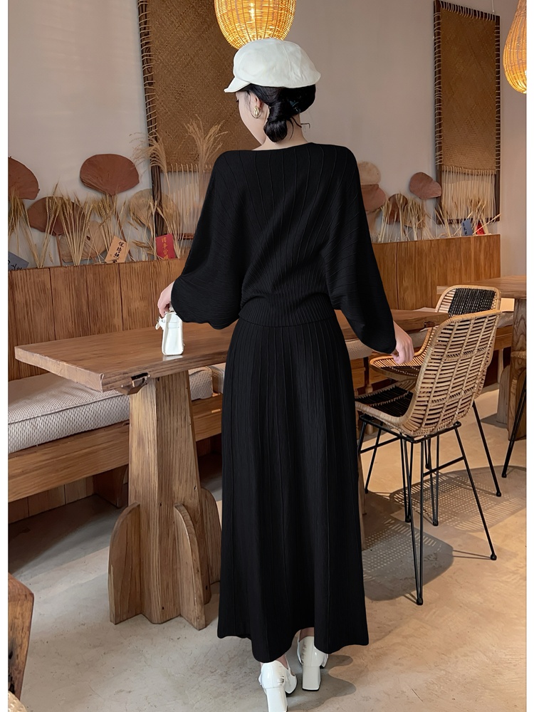All-match fashion skirt pleated autumn sweater 2pcs set
