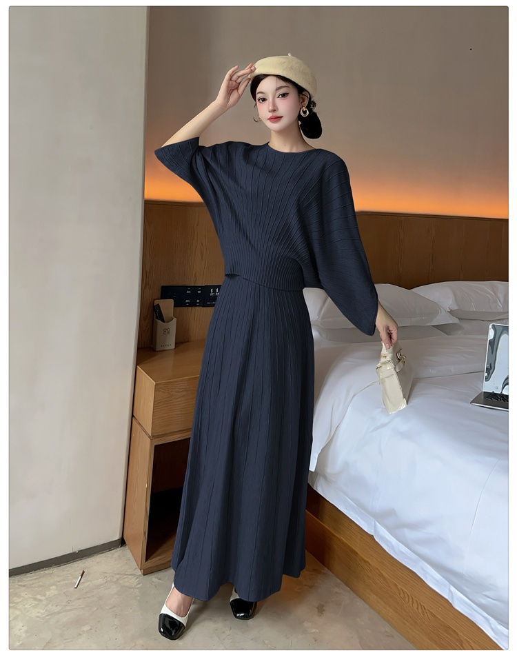 All-match fashion skirt pleated autumn sweater 2pcs set