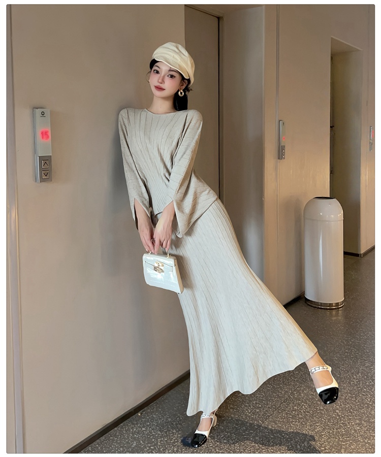 All-match fashion skirt pleated autumn sweater 2pcs set