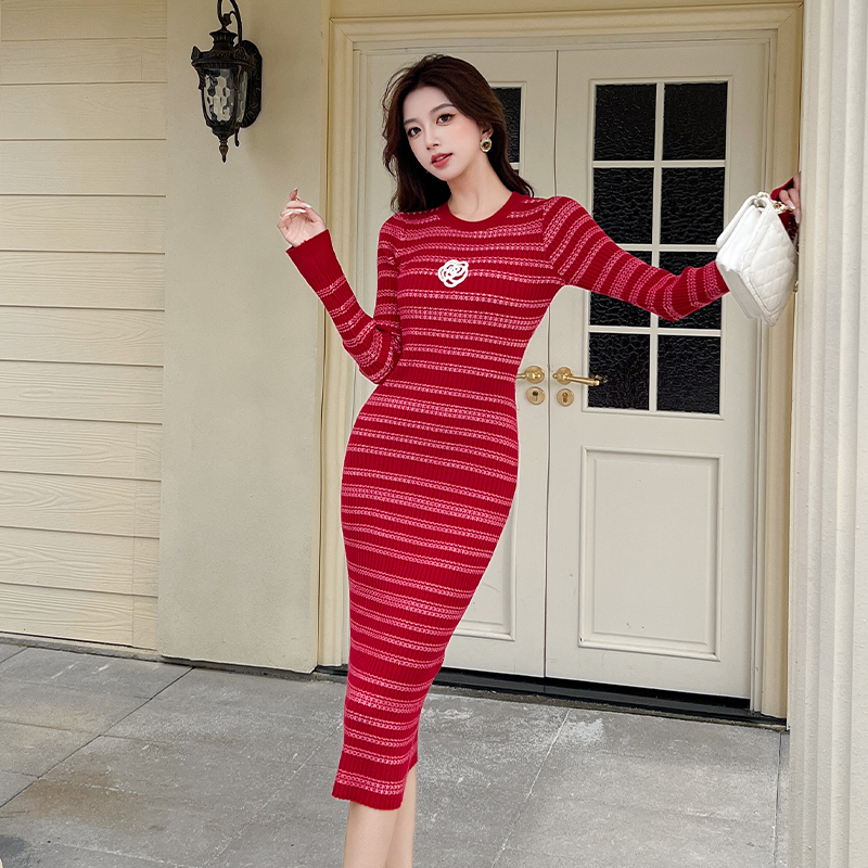 Slim autumn and winter dress long sweater dress