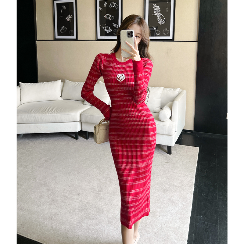 Slim autumn and winter dress long sweater dress