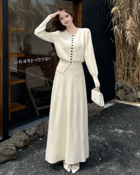 Knitted autumn skirt Korean style tops a set for women