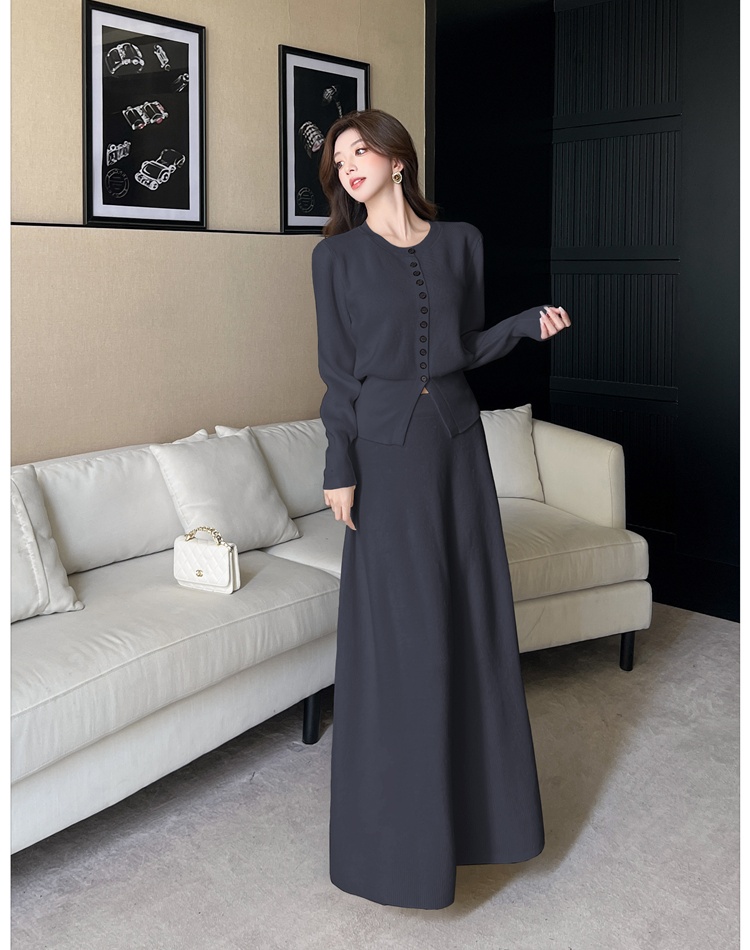 Knitted autumn skirt Korean style tops a set for women