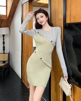 Green autumn light luxury package hip dress for women