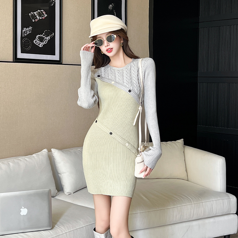 Green autumn light luxury package hip dress for women