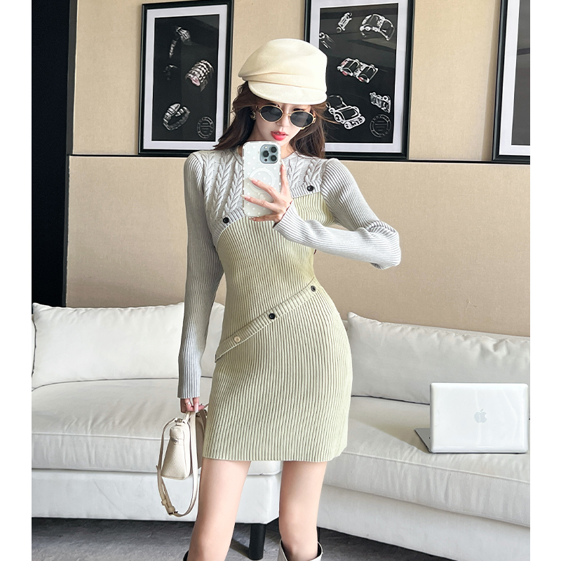 Green autumn light luxury package hip dress for women