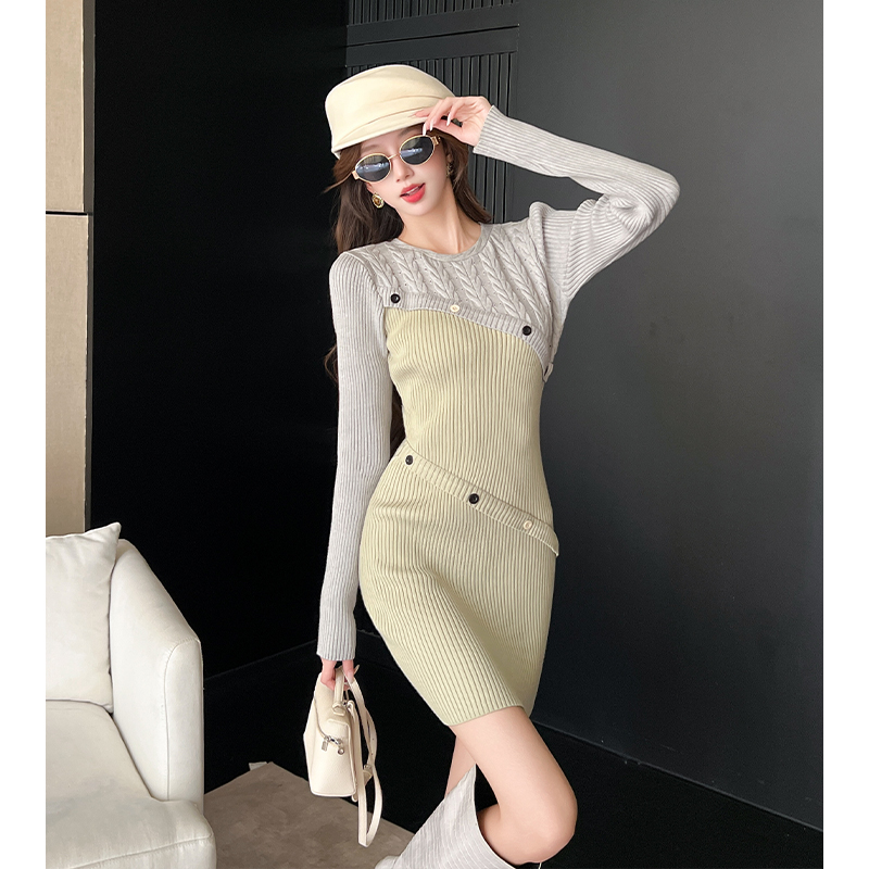 Green autumn light luxury package hip dress for women