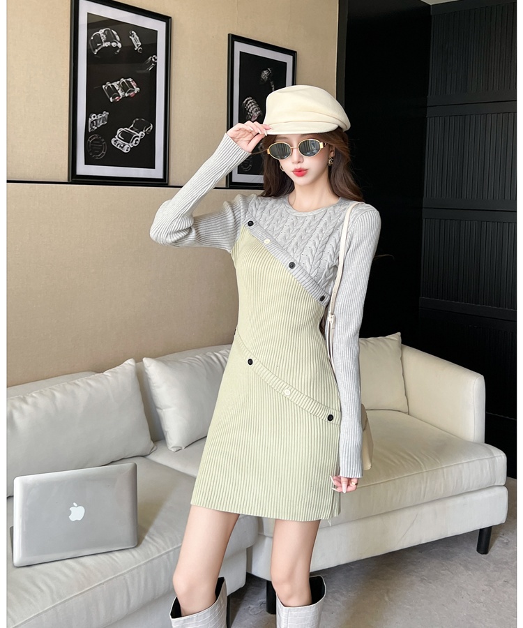 Green autumn light luxury package hip dress for women