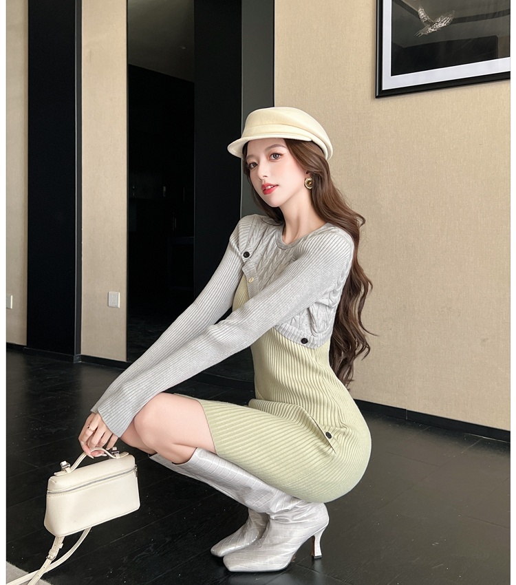Green autumn light luxury package hip dress for women