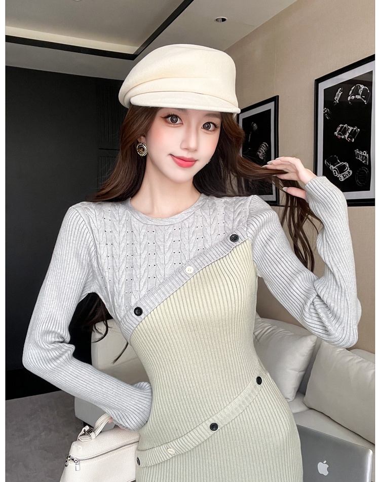 Green autumn light luxury package hip dress for women