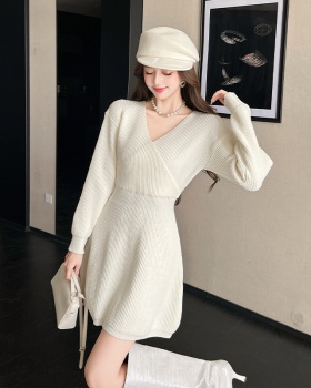 Pinched waist dress slim sweater dress for women