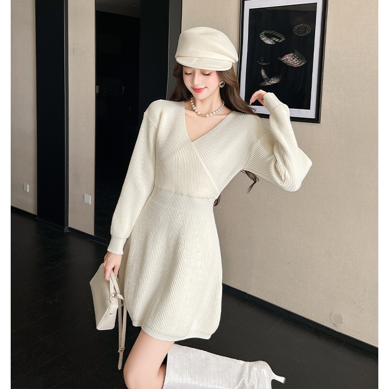 Pinched waist dress slim sweater dress for women