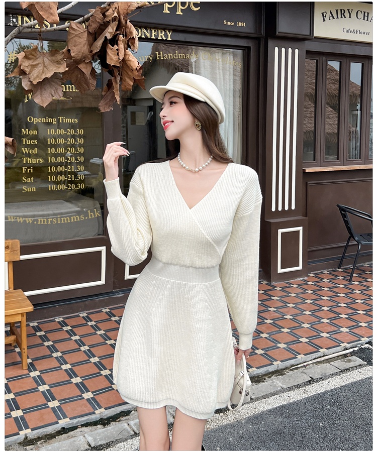 Pinched waist dress slim sweater dress for women