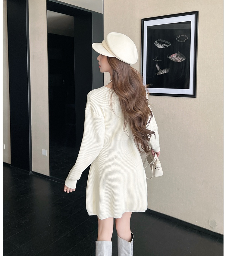 Pinched waist dress slim sweater dress for women
