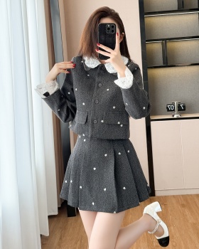 Autumn and winter bow business suit splice coat 2pcs set