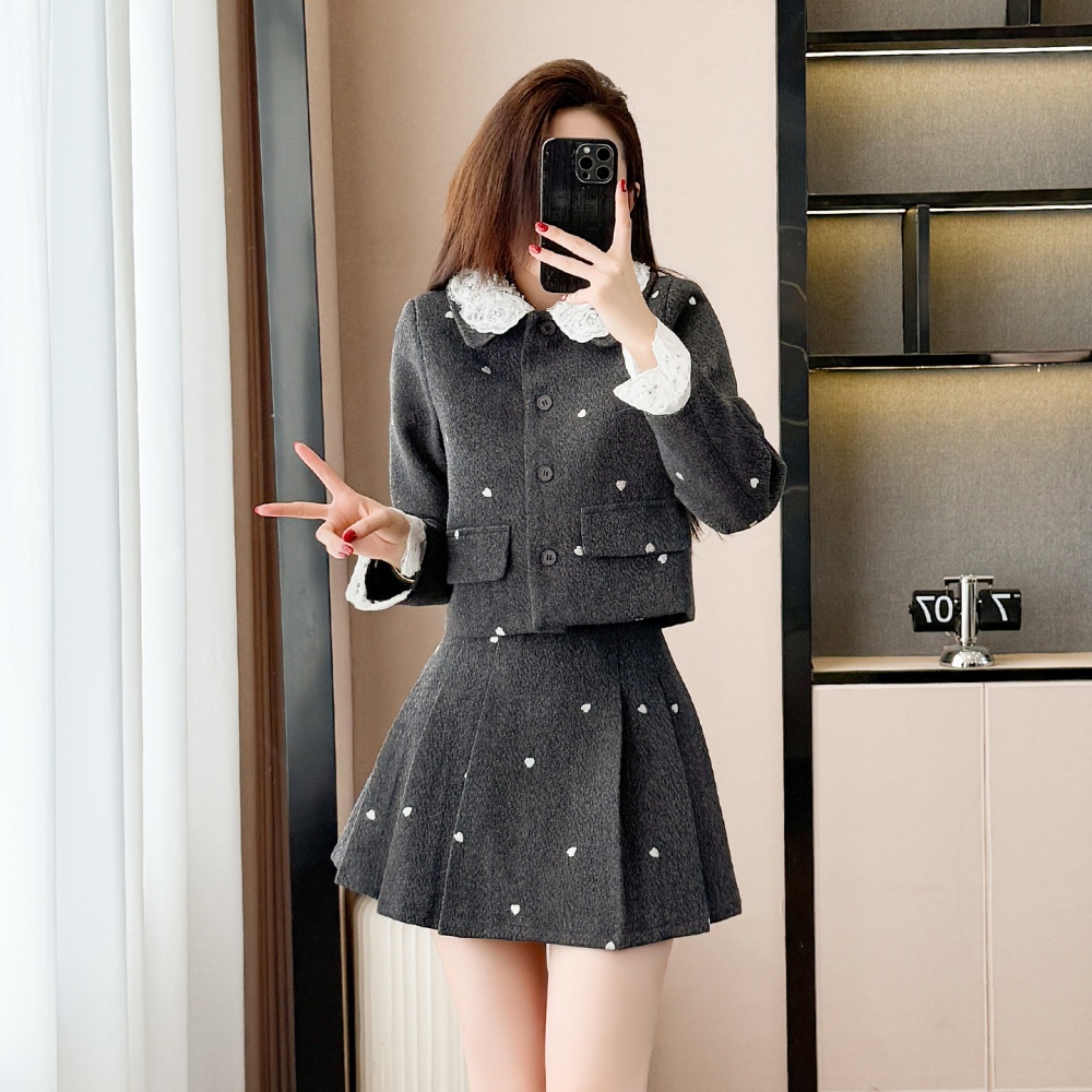 Autumn and winter bow business suit splice coat 2pcs set