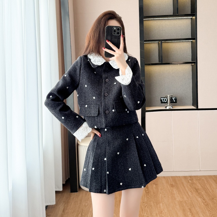 Autumn and winter bow business suit splice coat 2pcs set