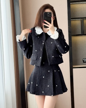Splice plus cotton coat thick bow business suit 2pcs set