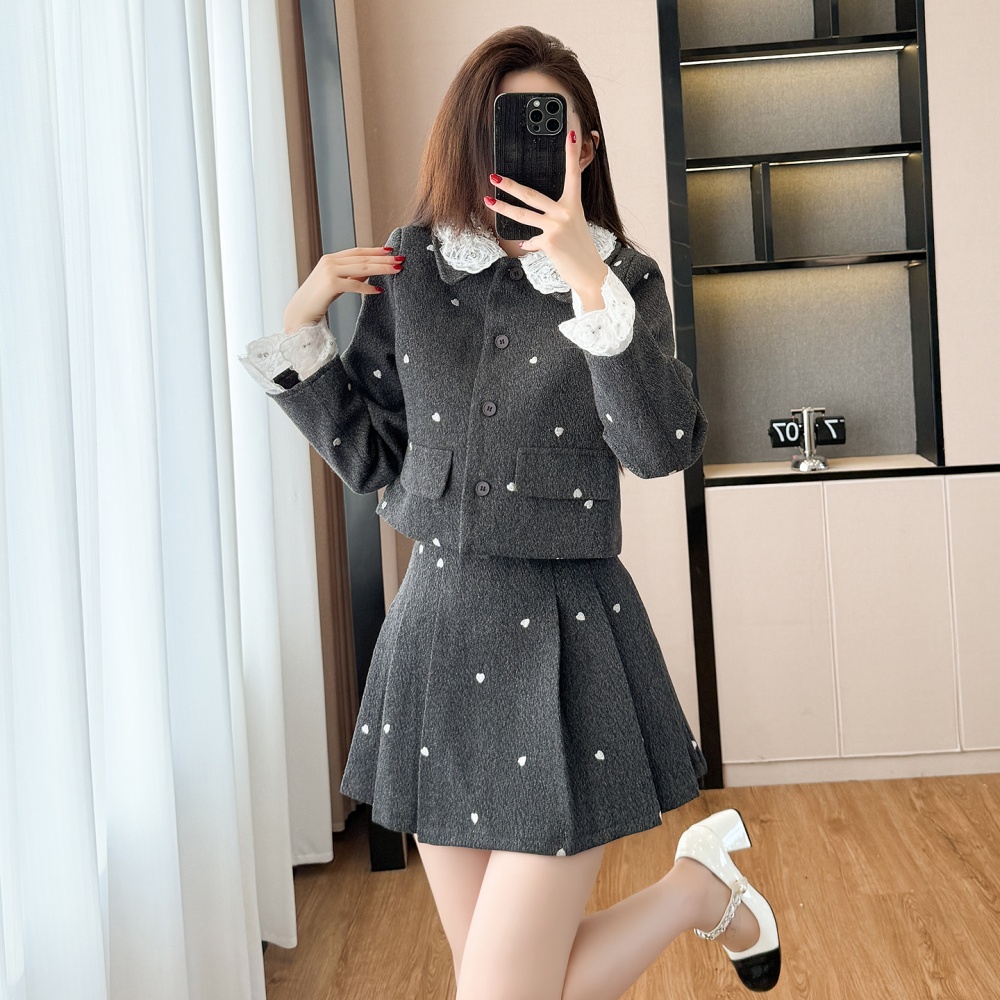 Splice plus cotton coat thick bow business suit 2pcs set