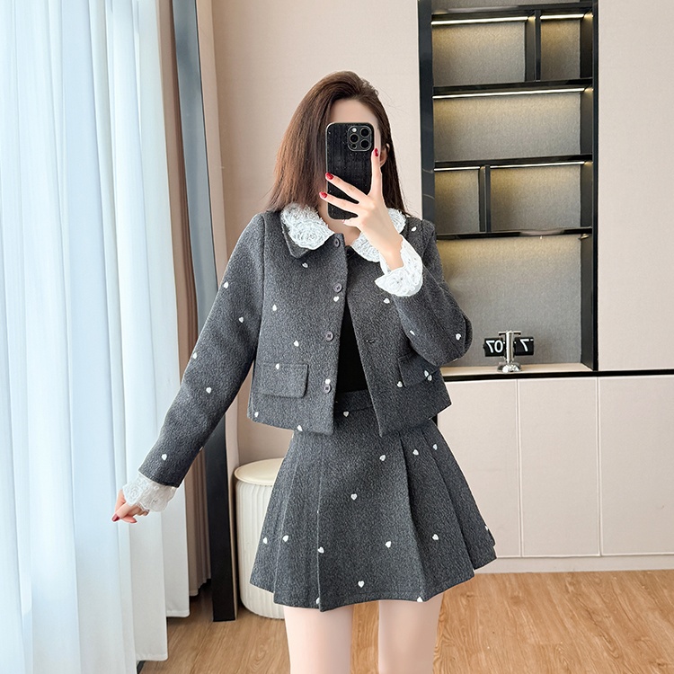 Splice plus cotton coat thick bow business suit 2pcs set