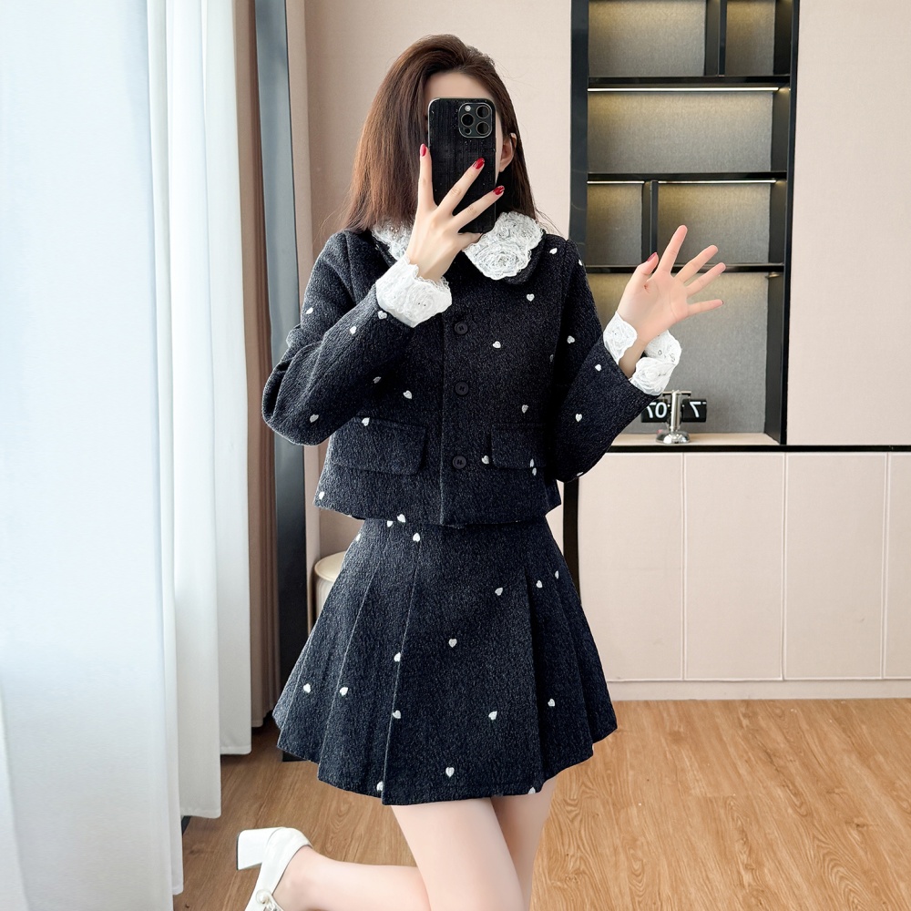 Splice plus cotton coat thick bow business suit 2pcs set