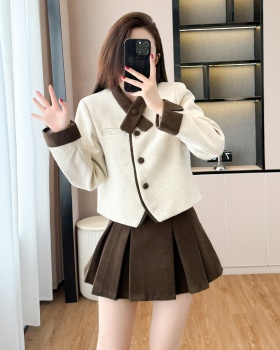 Cross collar Western style jacket chanelstyle short skirt 2pcs set