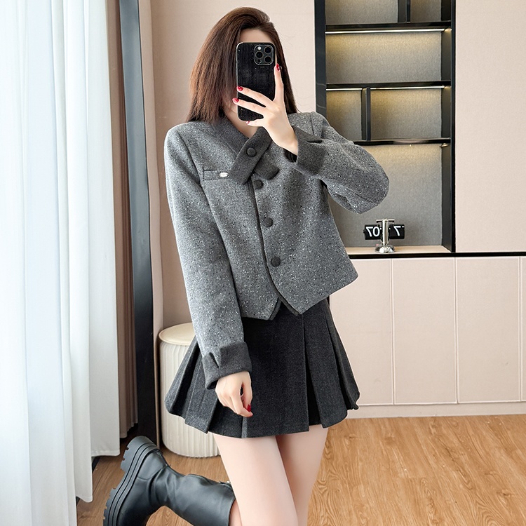 Cross collar Western style jacket chanelstyle short skirt 2pcs set
