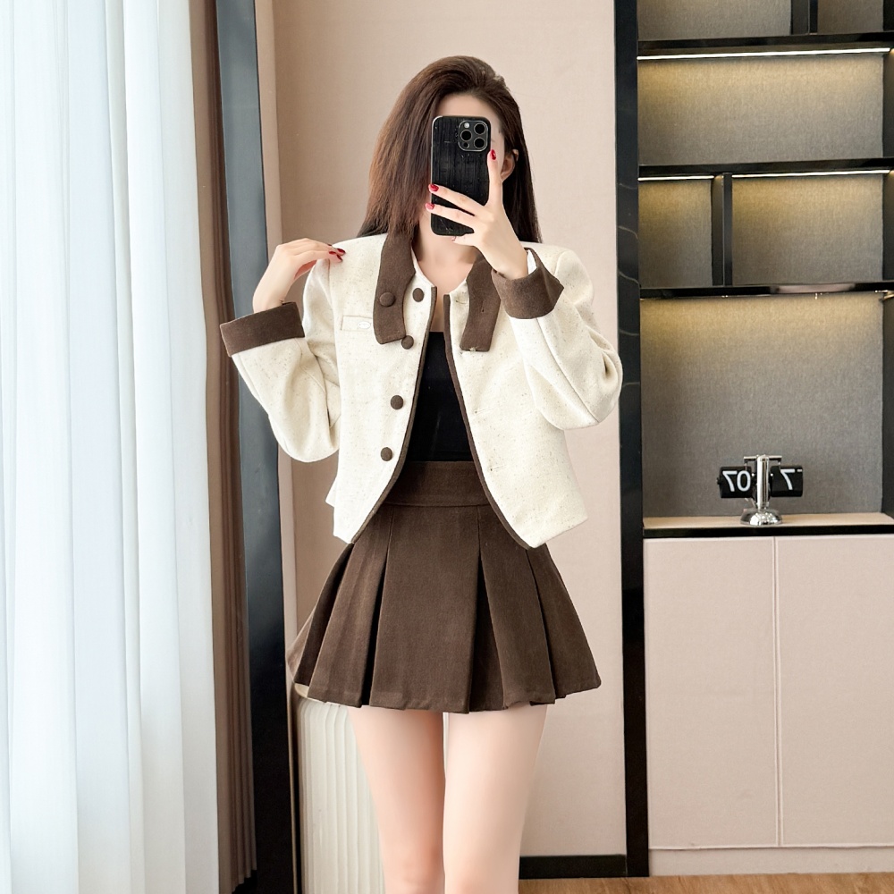 Cross collar Western style jacket chanelstyle short skirt 2pcs set