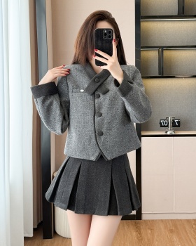 Cross collar plus cotton short skirt thick jacket 2pcs set