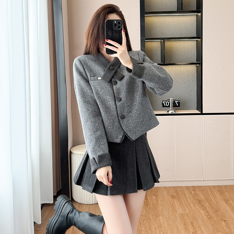 Cross collar plus cotton short skirt thick jacket 2pcs set