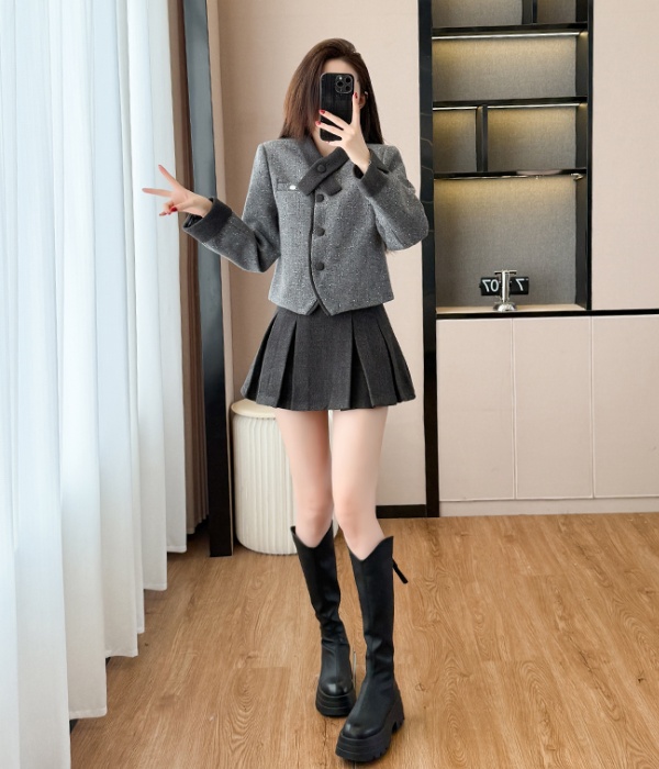 Cross collar plus cotton short skirt thick jacket 2pcs set