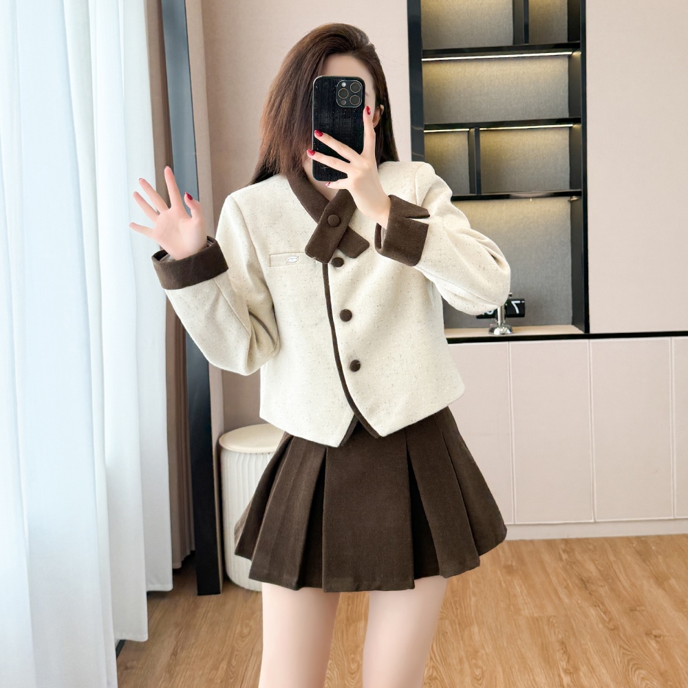 Cross collar plus cotton short skirt thick jacket 2pcs set