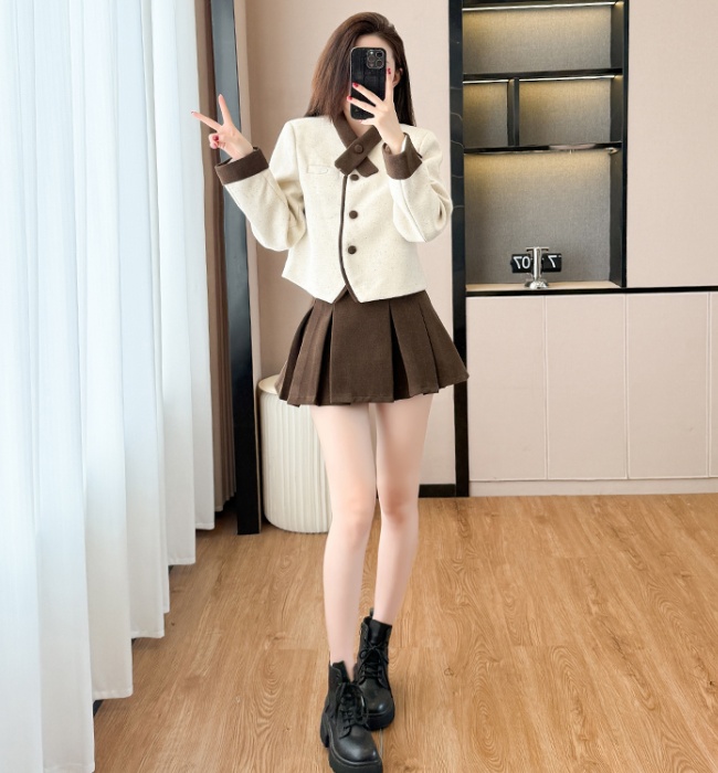 Cross collar plus cotton short skirt thick jacket 2pcs set