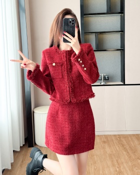 Red short skirt plus cotton coat 2pcs set for women