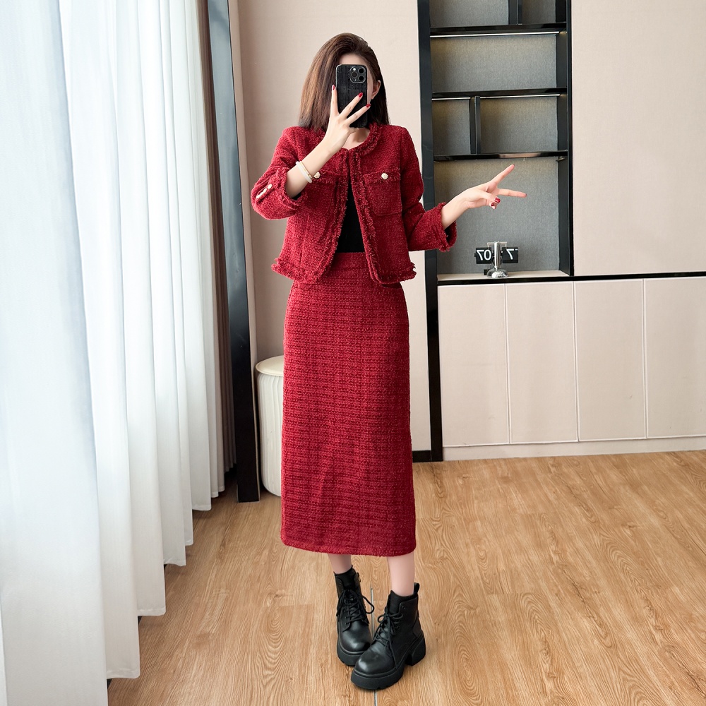 Plus cotton coat chanelstyle formal dress 2pcs set