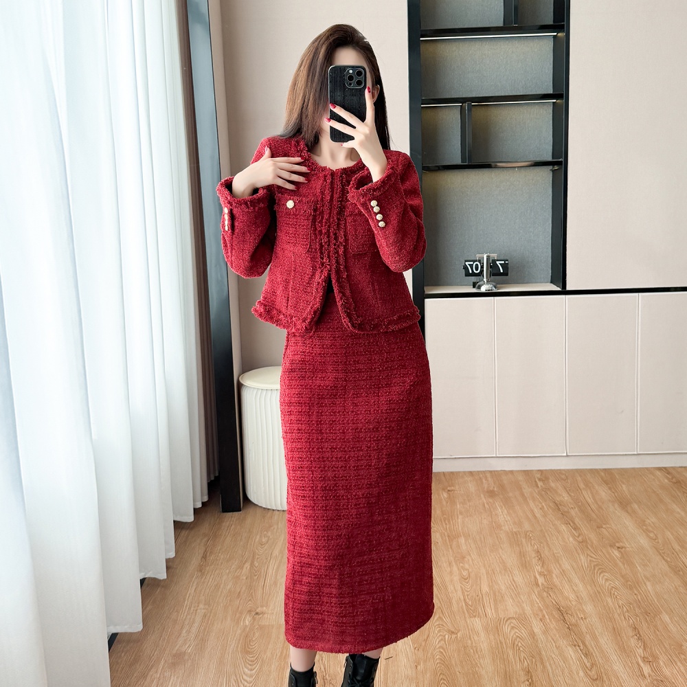 Plus cotton coat chanelstyle formal dress 2pcs set