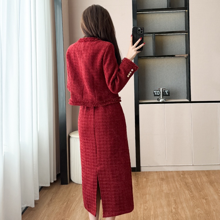 Plus cotton coat chanelstyle formal dress 2pcs set
