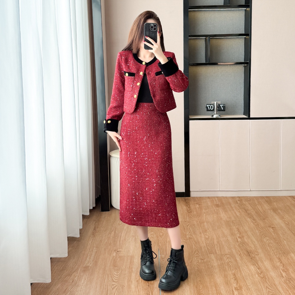 Package hip long skirt plus cotton coat 2pcs set for women