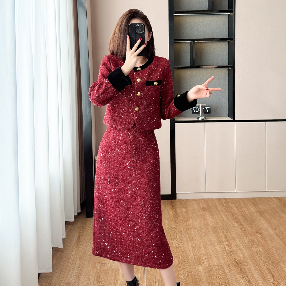 Package hip long skirt plus cotton coat 2pcs set for women
