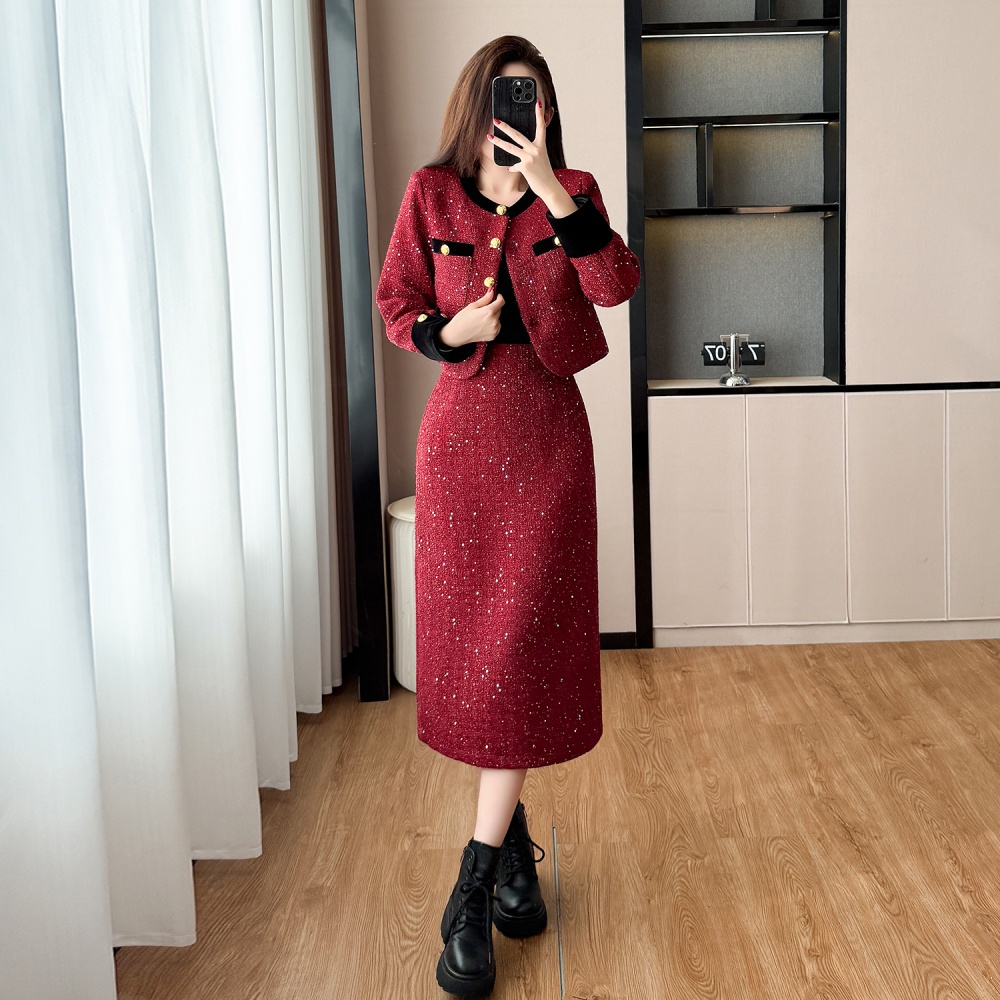 Package hip long skirt plus cotton coat 2pcs set for women